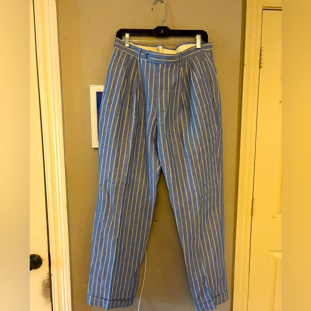 Maje Men's Striped Dress Pants in Blue and White